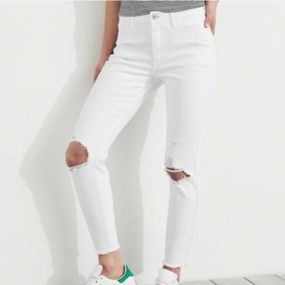 Hollister Denim - Hollister white high rise super skinny crop jeans